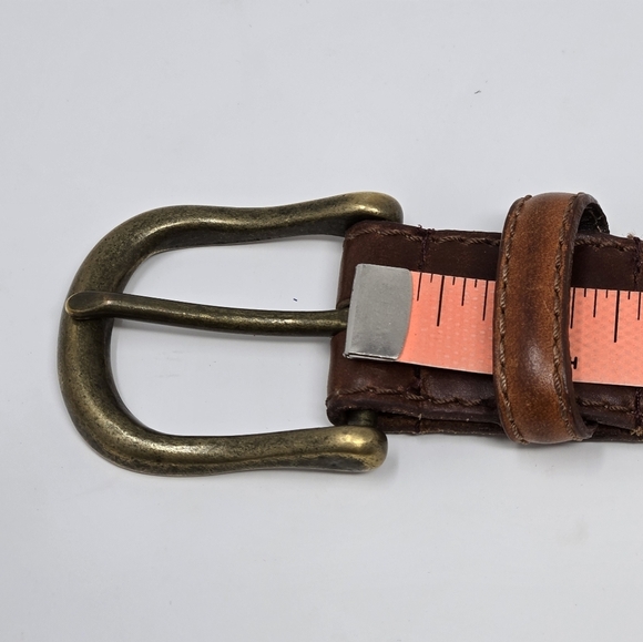 EDDIE BAUER BROWN LEATHER BELT BRASS BUCKLE TWISTED STITCHES MEN SIZE 36 WESTERN - Picture 9 of 15